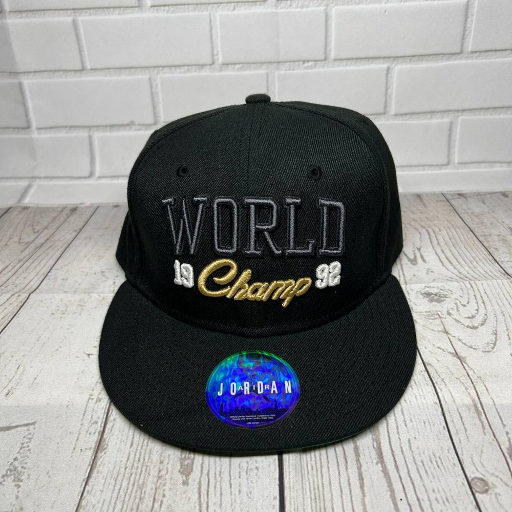 Air Jordan True World Champ 1992 Jumpman Hat Snapback Cap Black‎ Men